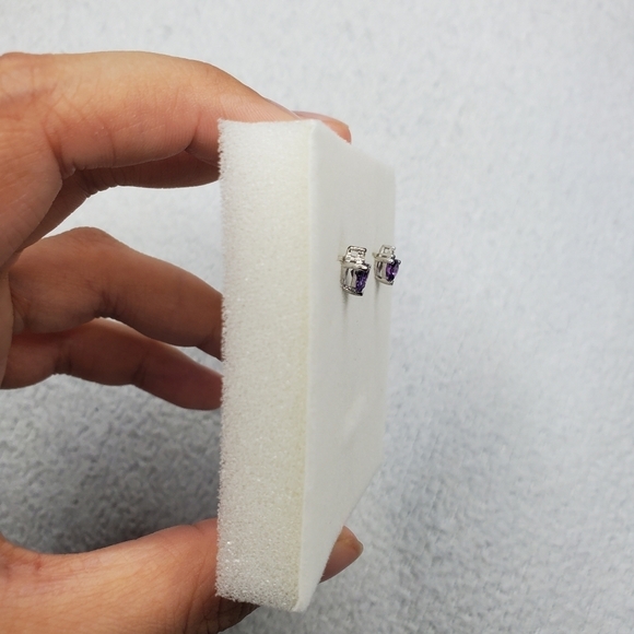 Angara Natural Amethyst Birthstone Sterling Silver Stud Earrings - Picture 6 of 8